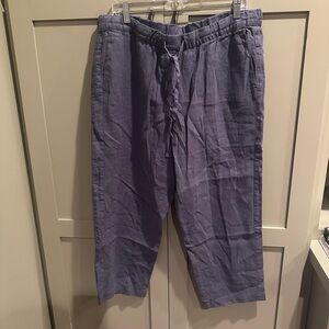 NWT J.Jill Linen Drawstring Crop Pants Sz L; Color is Blue Shadow
